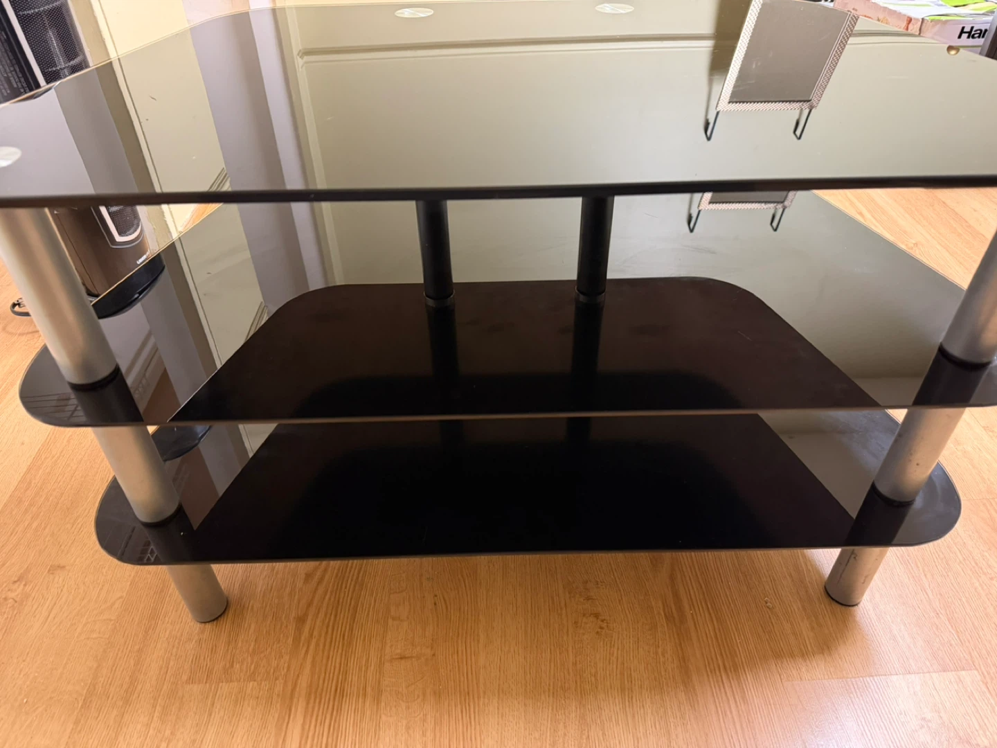 Black Glass TV Stand with 2 Shelves - photo 2