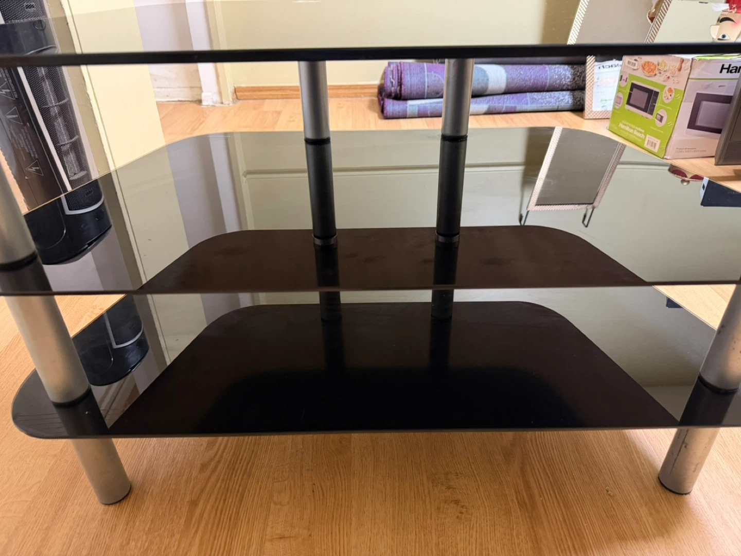 Black Glass TV Stand with 2 Shelves - photo 3