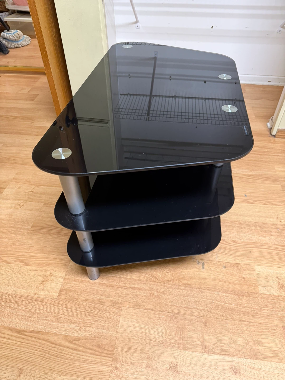 Black Glass TV Stand with 2 Shelves