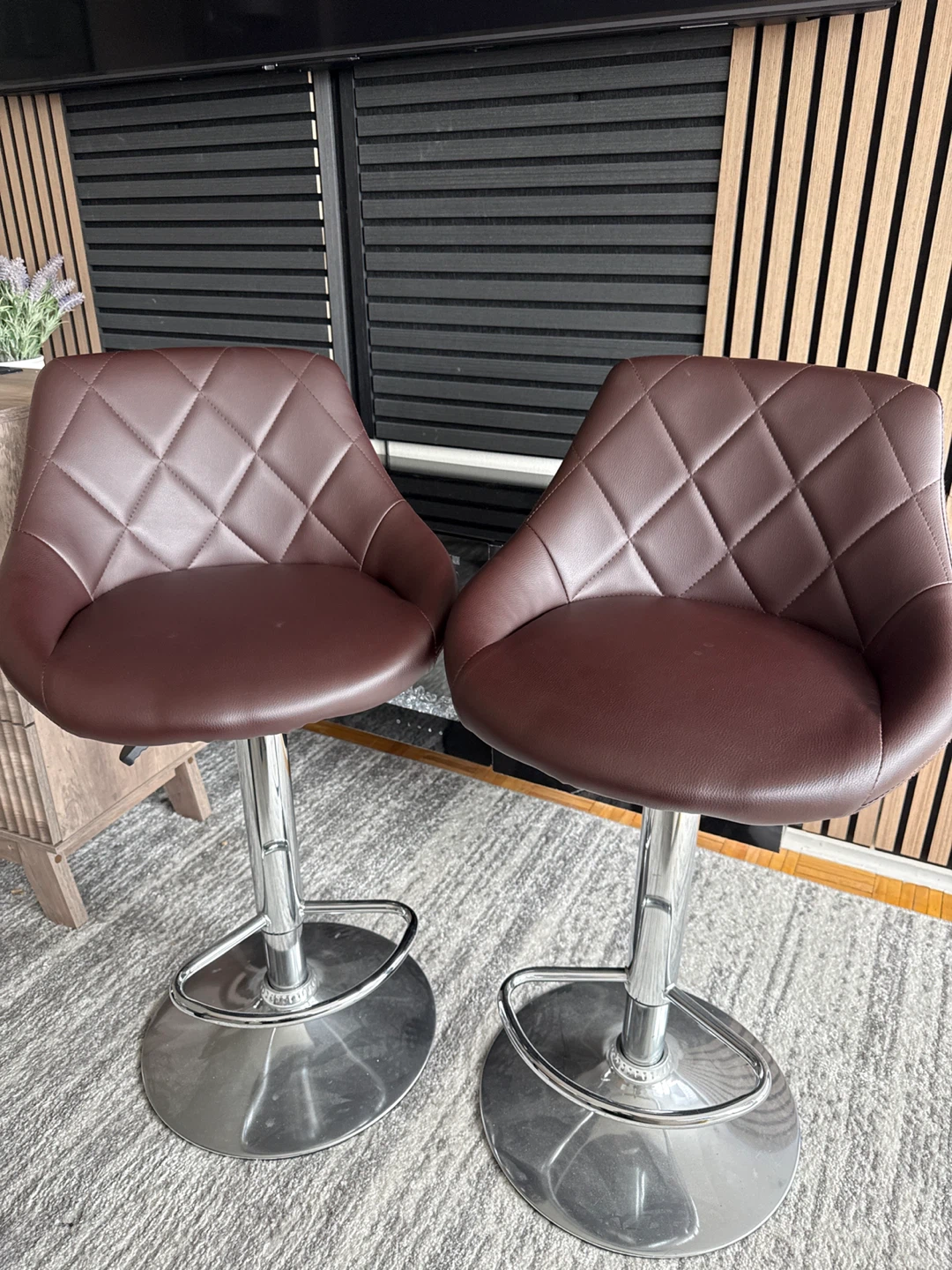 Set of 2 Brown Faux Leather Bar Stools