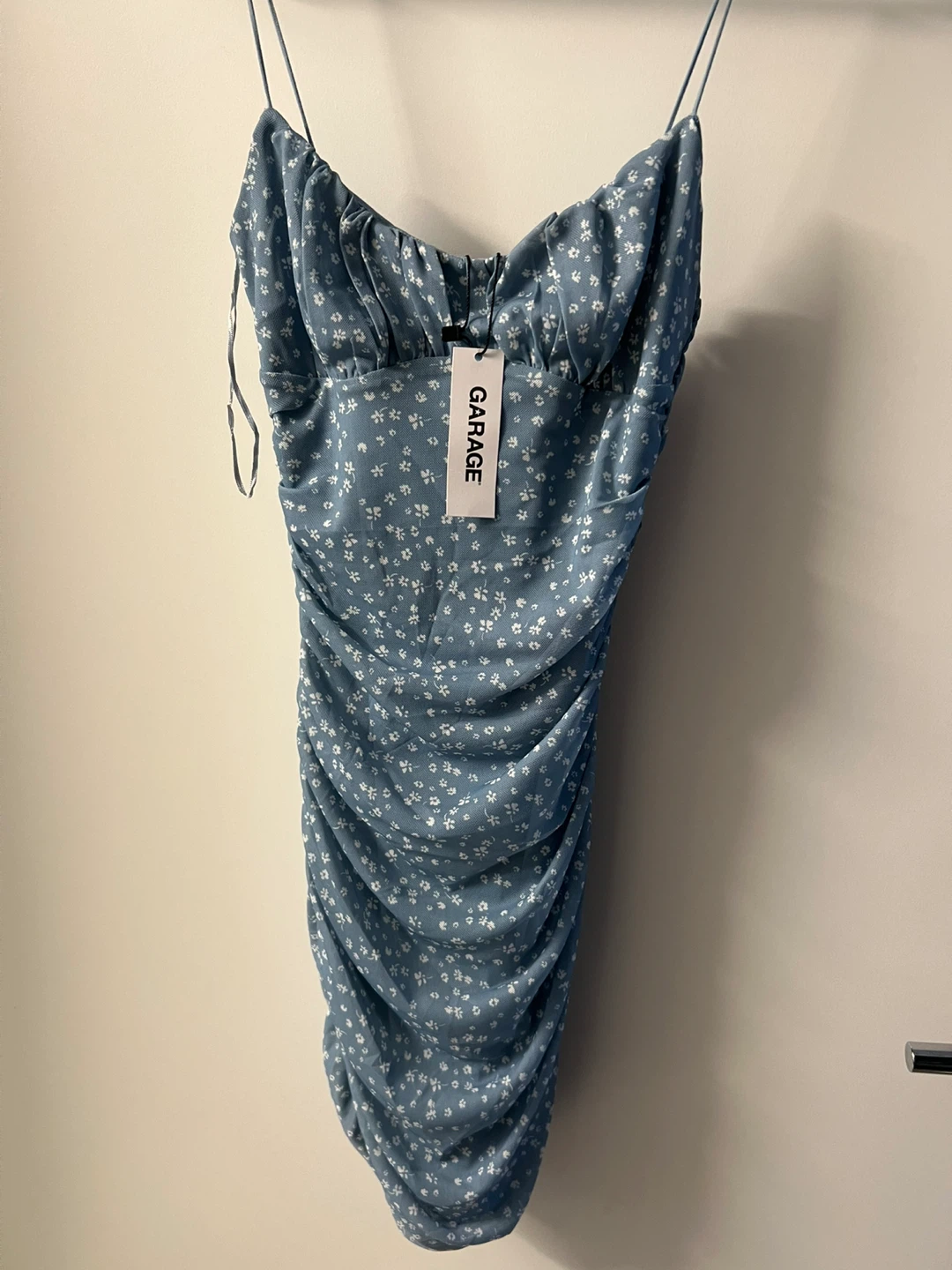 Garage Blue Floral Ruched Mesh Dress TP/XS