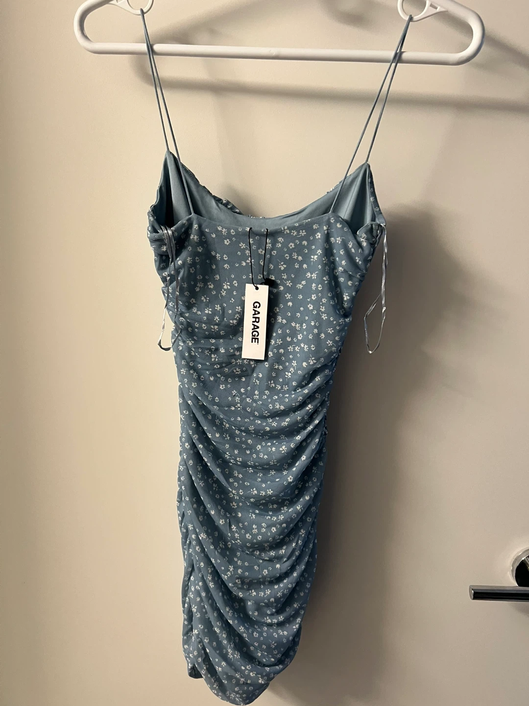 Garage Blue Floral Ruched Mesh Dress TP/XS - photo 2