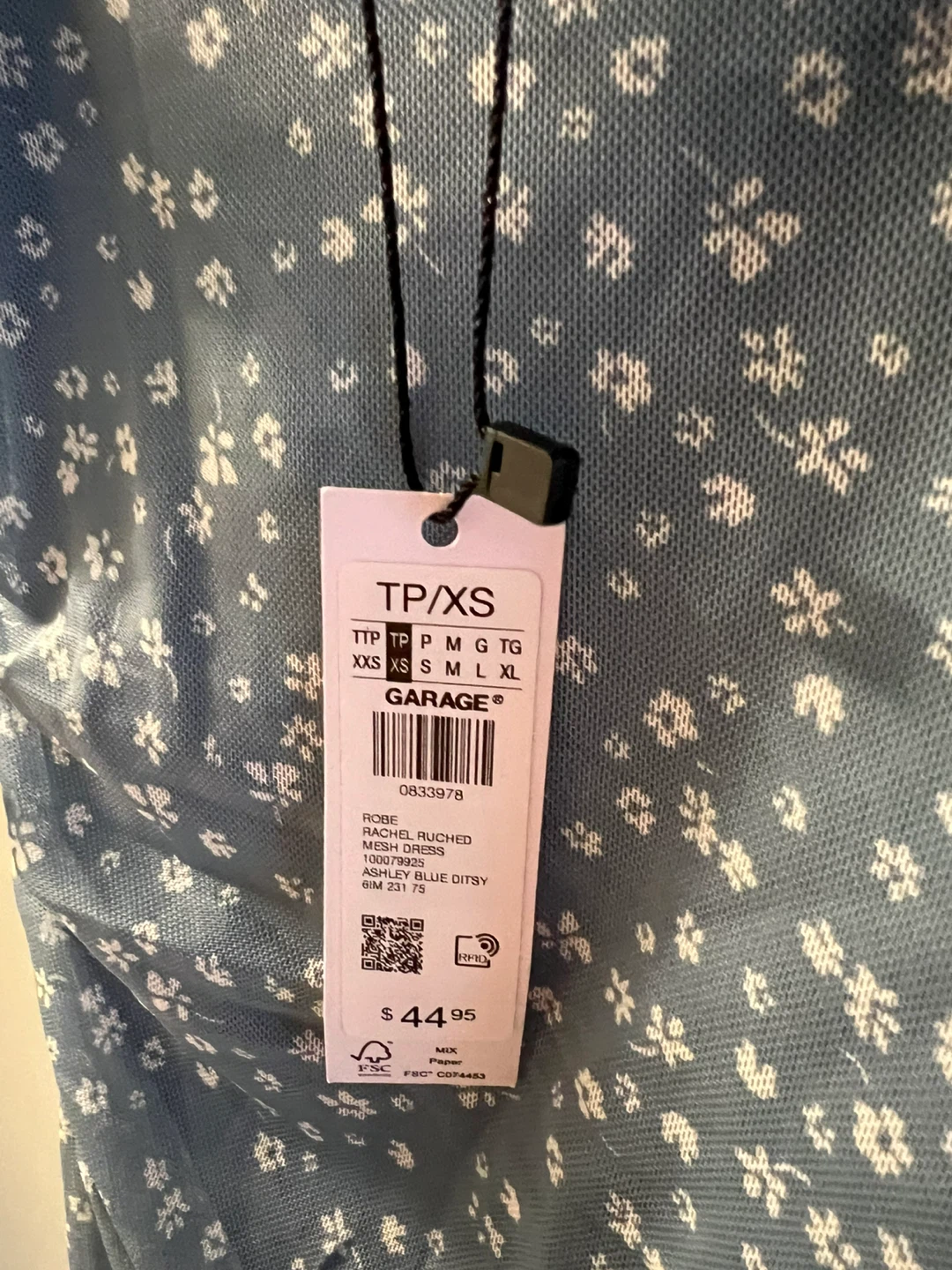 Garage Blue Floral Ruched Mesh Dress TP/XS - photo 4