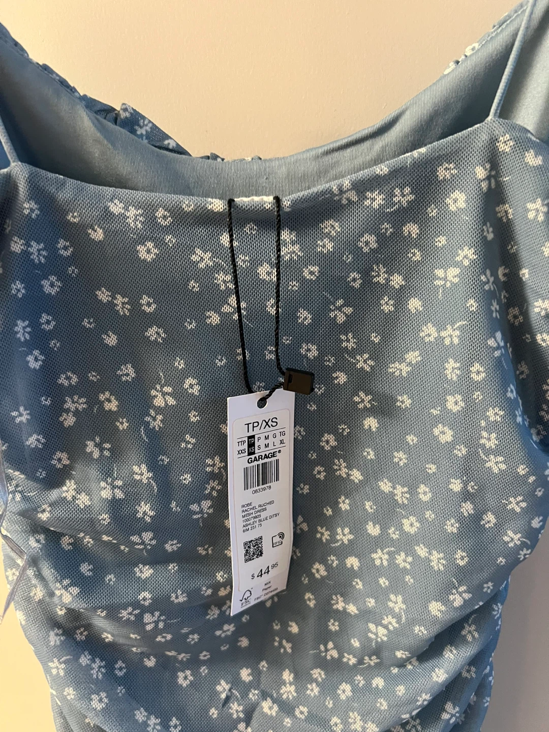 Garage Blue Floral Ruched Mesh Dress TP/XS - photo 3