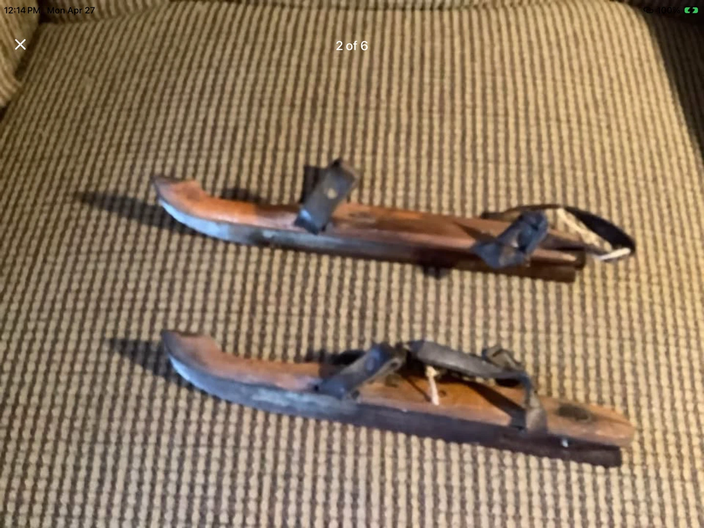 Vtg Wood Boot Ice Skates with Leather Straps 🐞 - photo 2