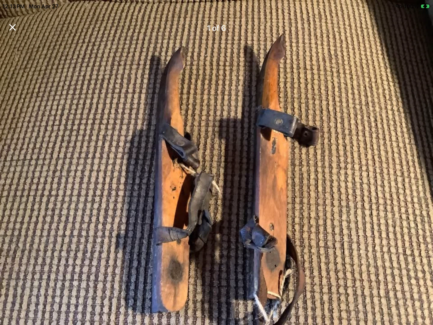 Vtg Wood Boot Ice Skates with Leather Straps 🐞