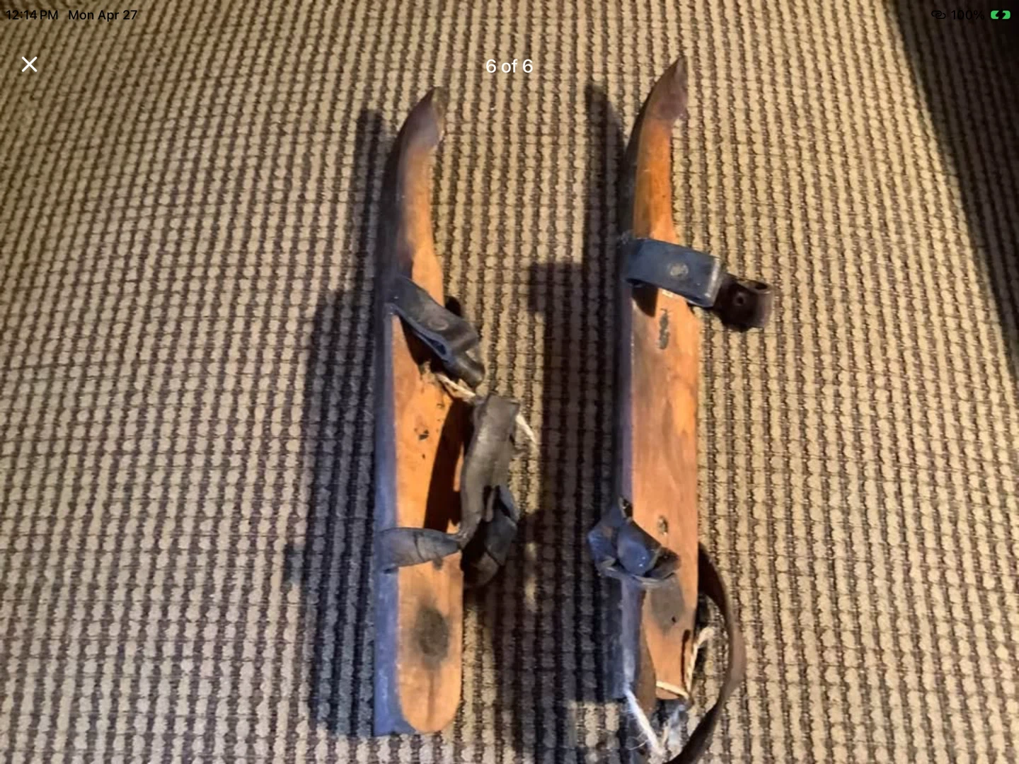 Vtg Wood Boot Ice Skates with Leather Straps 🐞 - photo 4