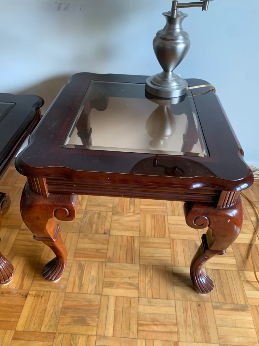 Dark Wood and Glass Coffee Table and End Table Set