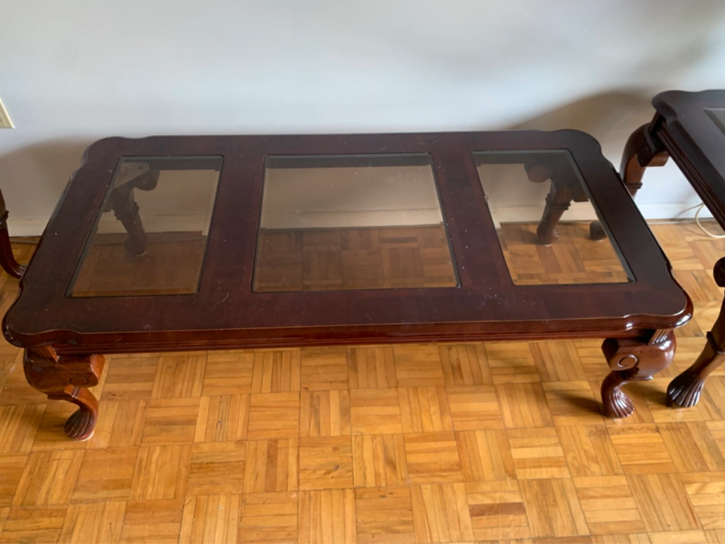 Dark Wood and Glass Coffee Table and End Table Set - photo 2