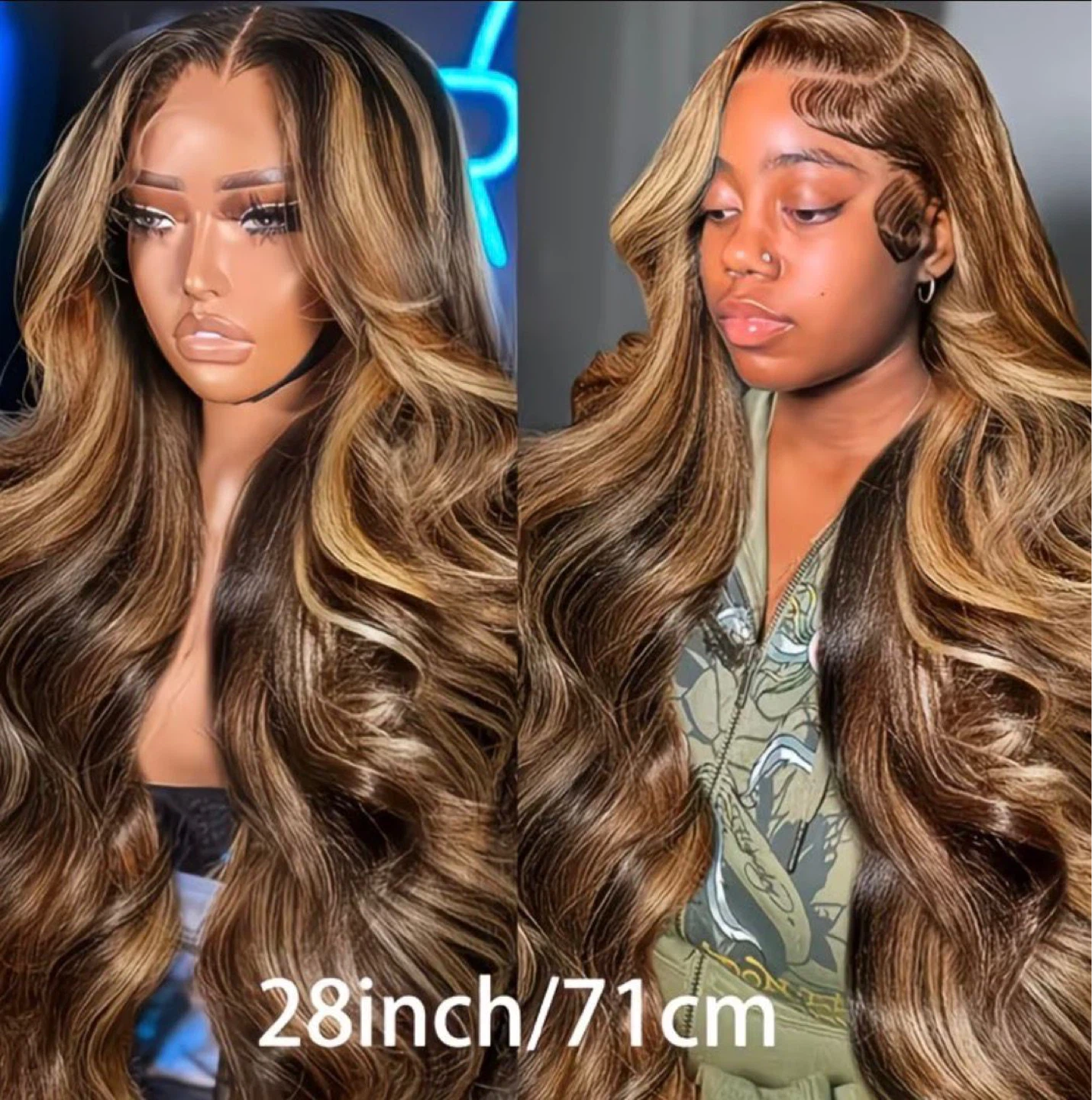 28" Honey Blonde Highlight Body Wave Lace Front Wig