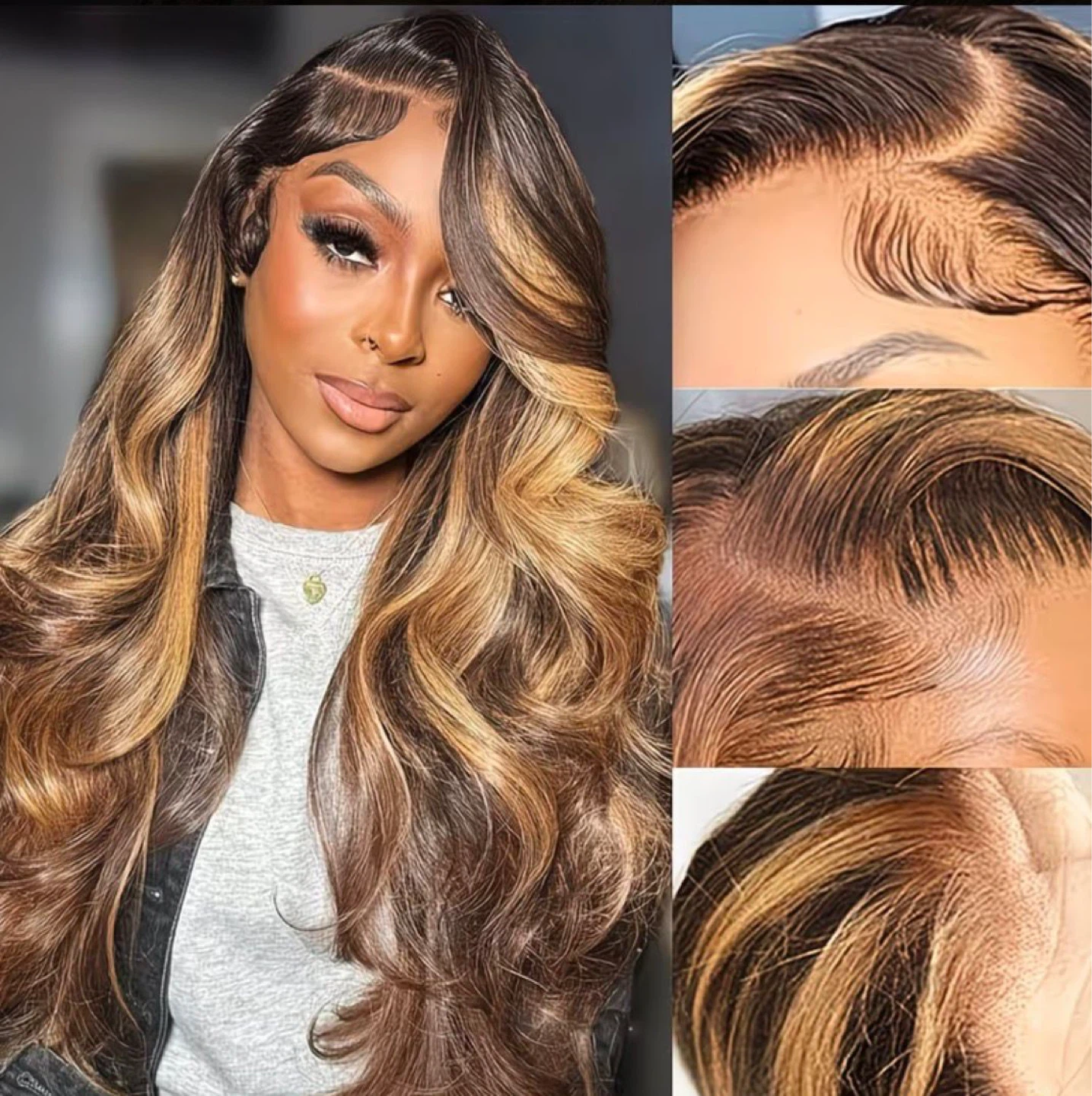 28" Honey Blonde Highlight Body Wave Lace Front Wig - photo 2
