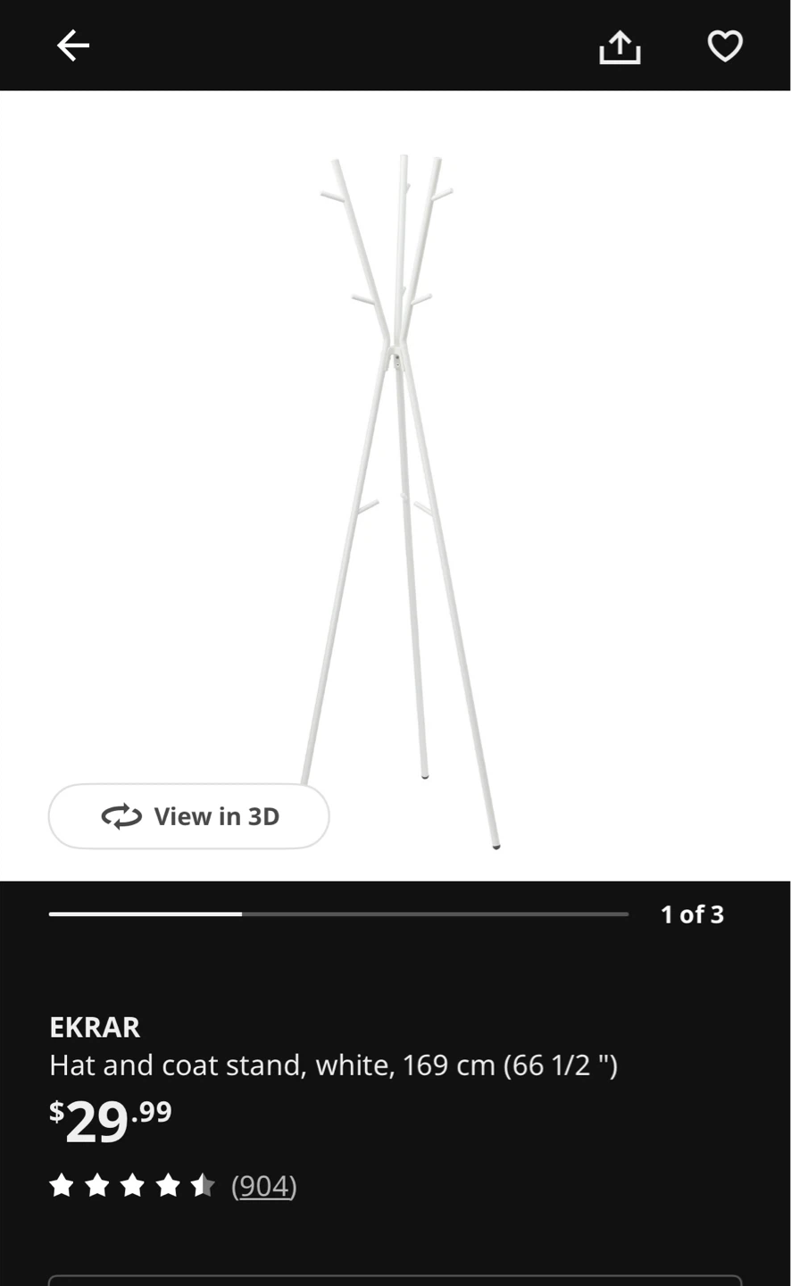 IKEA EKRAR Hat and Coat Stand White 169 cm