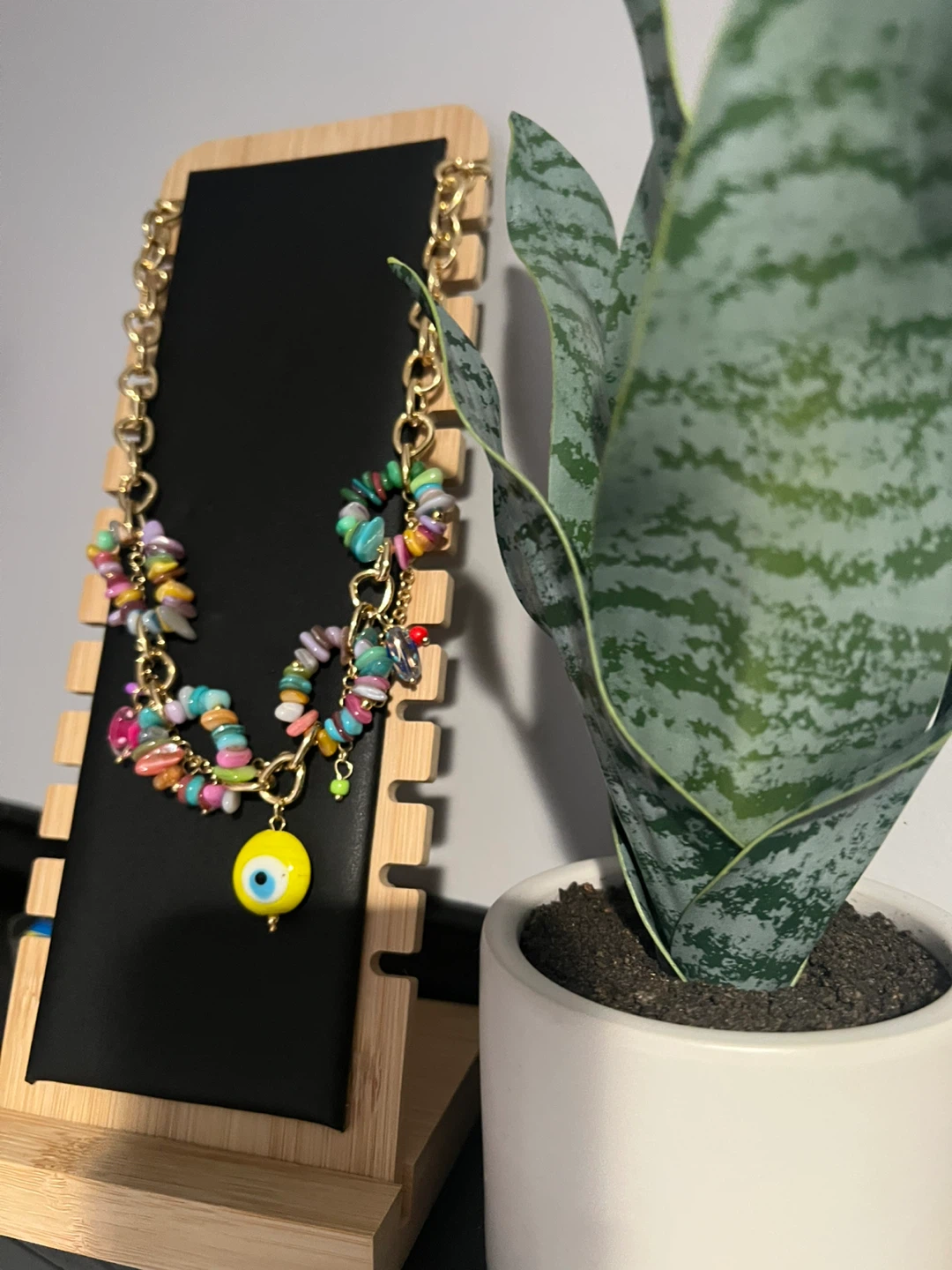 Beaded Necklace with Evil Eye Charm