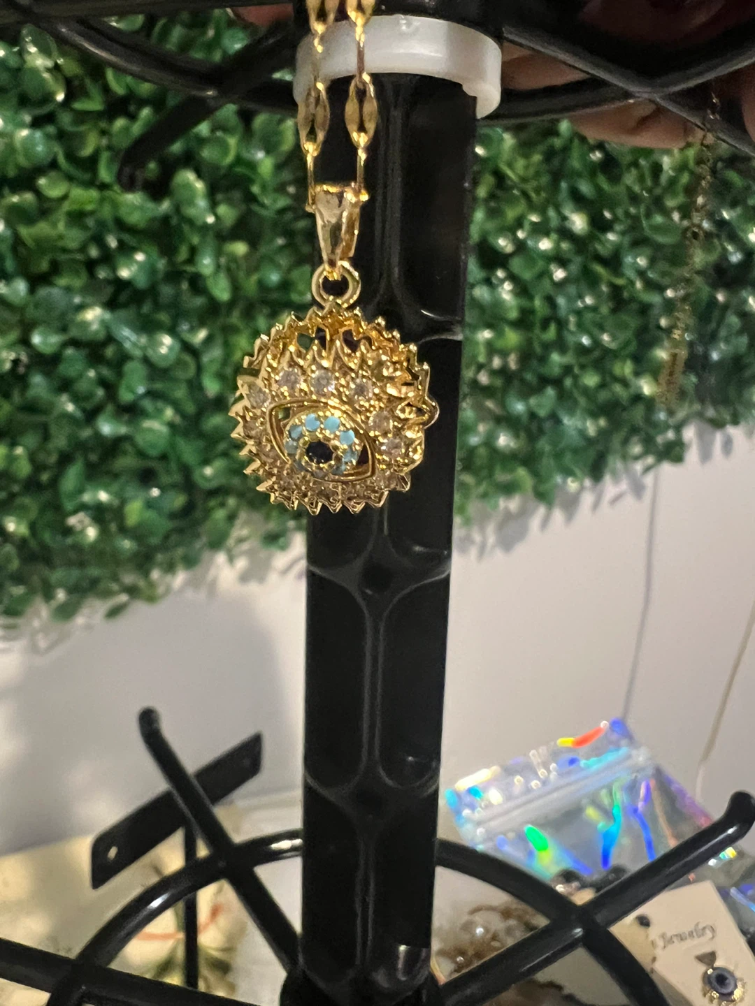 Gold-tone Evil Eye Pendant Necklace