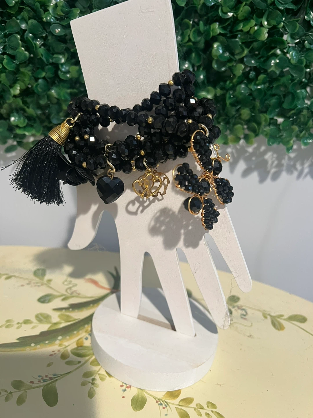 Black Beaded Bracelets with Charms