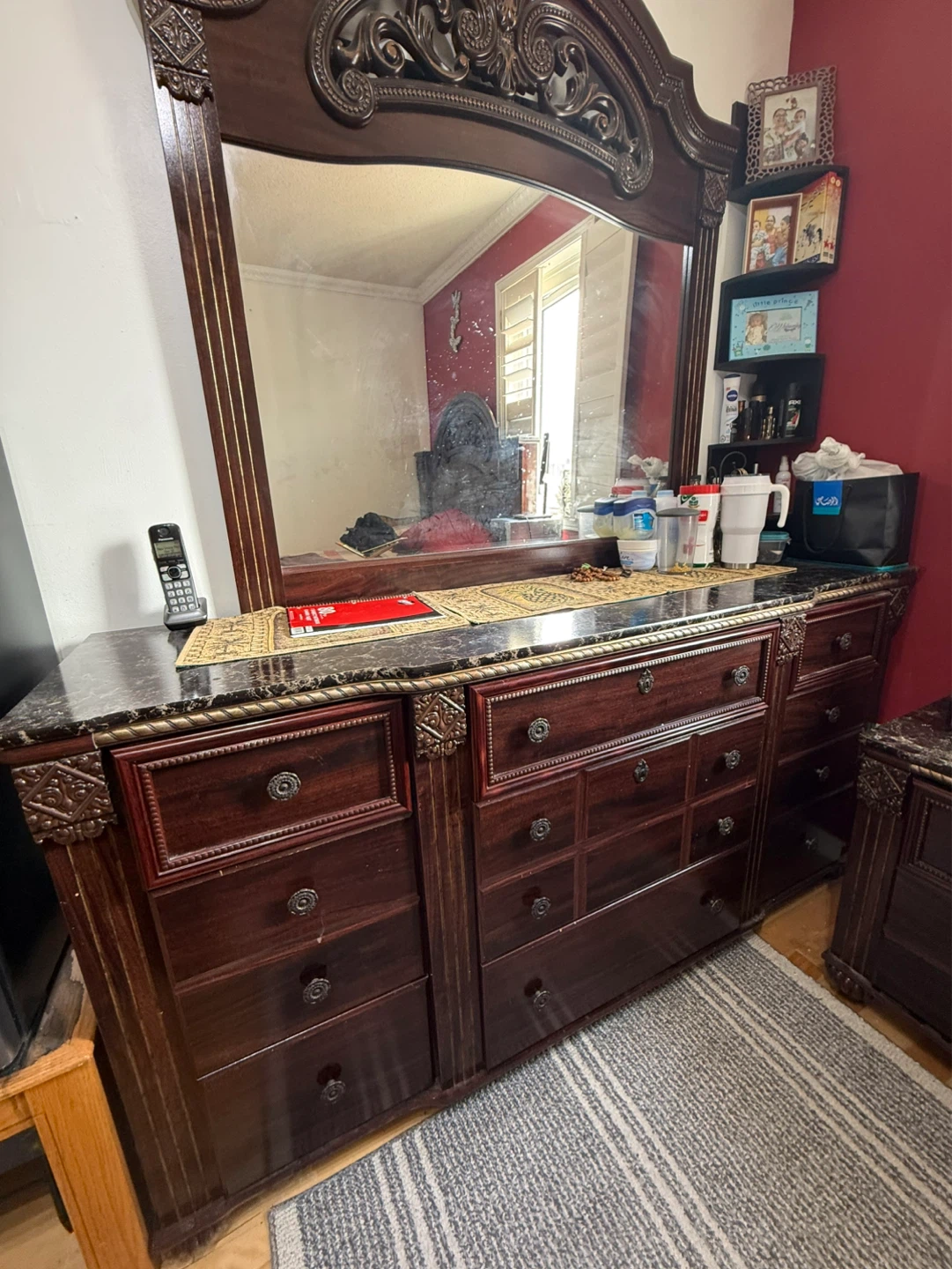 Dark Wood Bedroom Set - Headboard, Dresser & Nightstand - photo 2