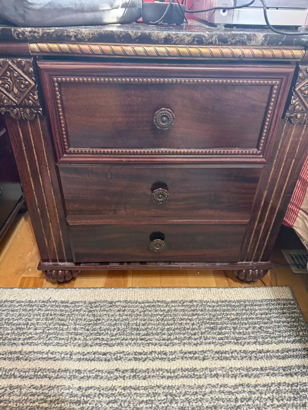 Dark Wood Bedroom Set - Headboard, Dresser & Nightstand - photo 3
