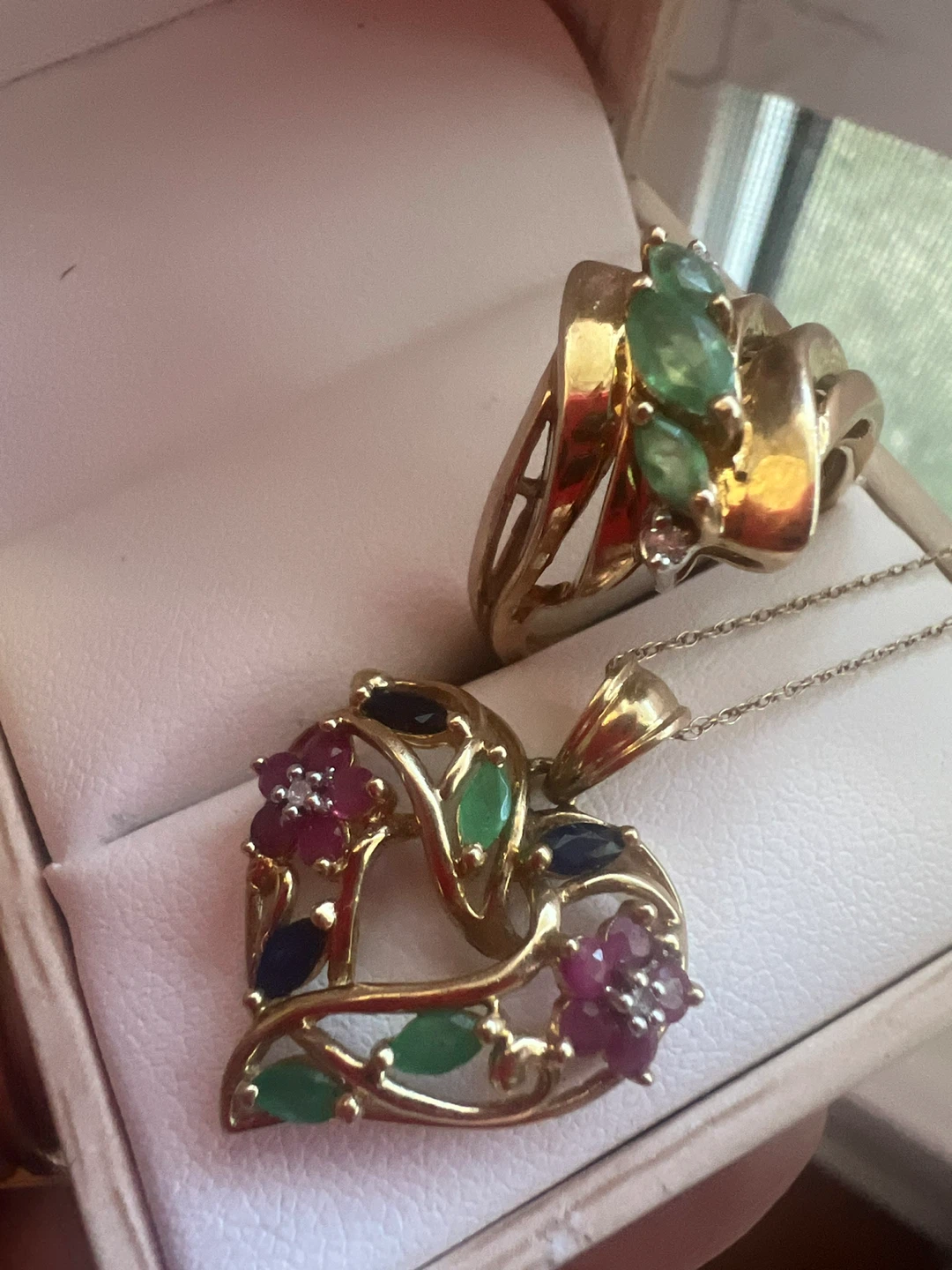 10 k Gold  Pendant Necklace and 10 k Emerald Ring Set