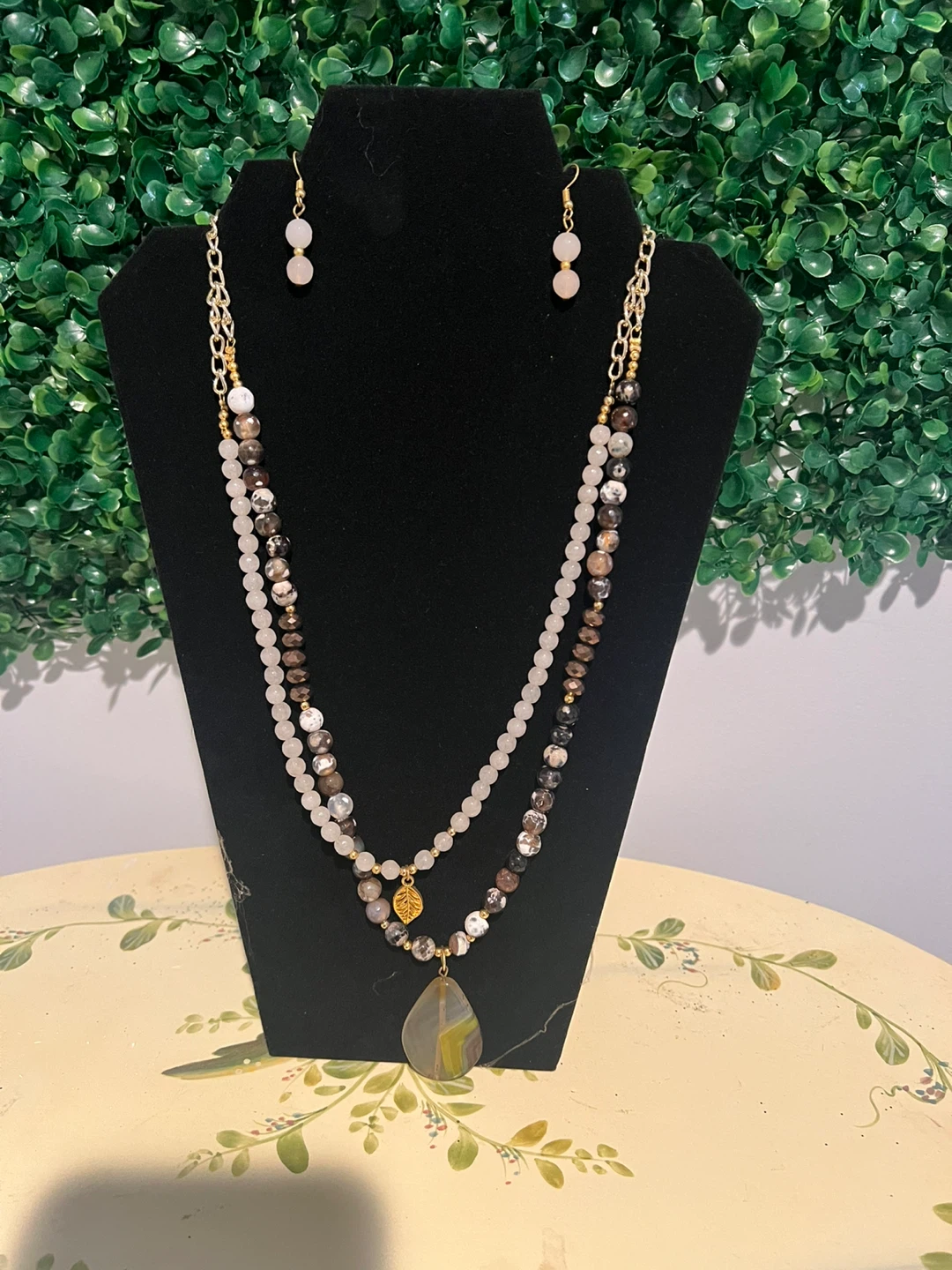 Layered Beaded Necklace and Earrings Set
