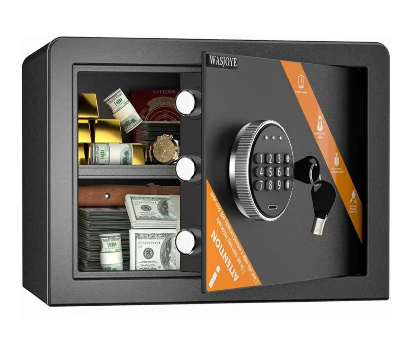 WASJOYE Digital Safe Box with Keypad and Emergency Key