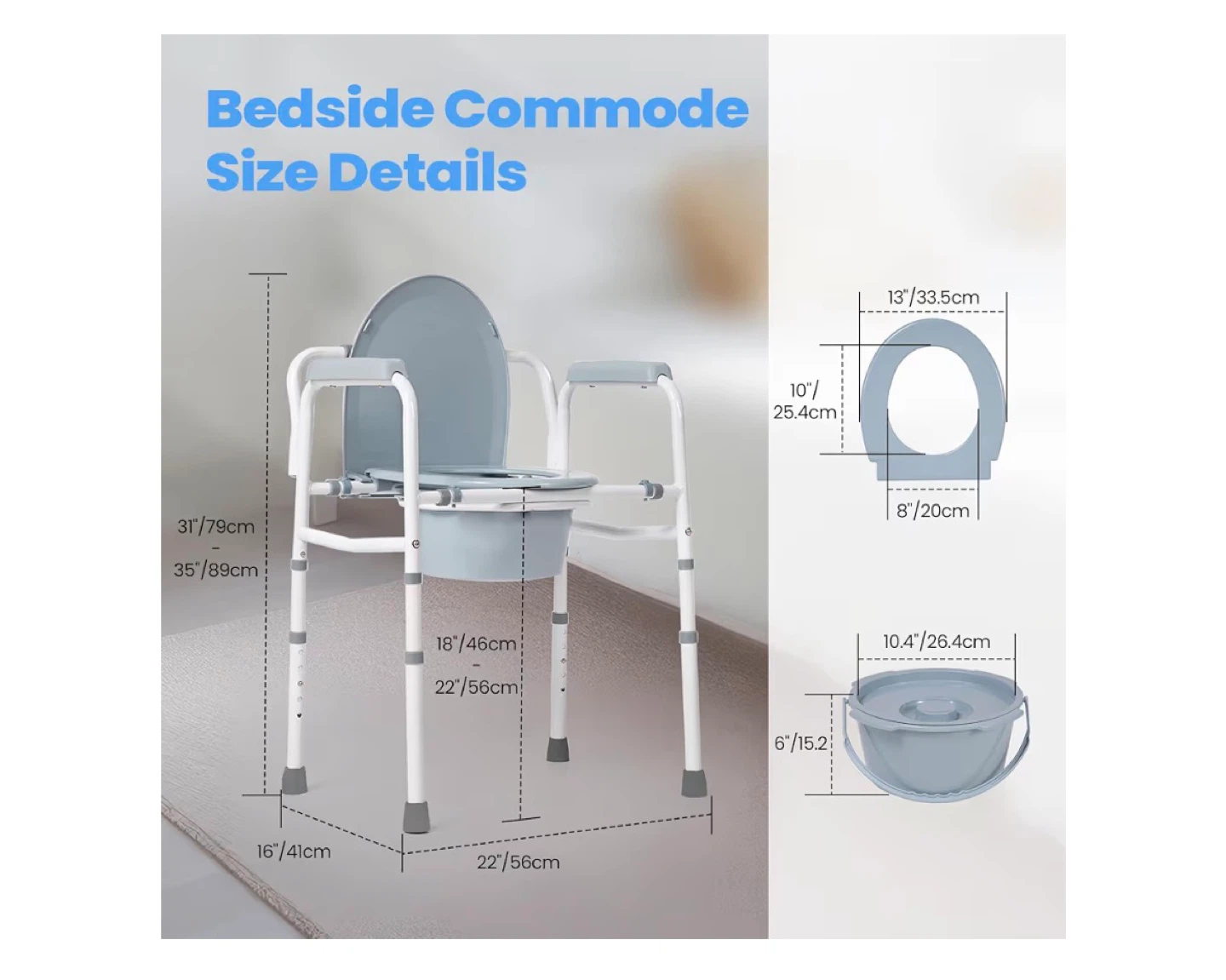 Careboda RF04-0001 3-in-1 Steel Folding Bedside Commode Chair - photo 2