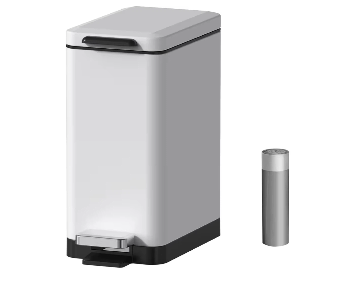 White Pedal Trash Can with Inner Bucket - 10L