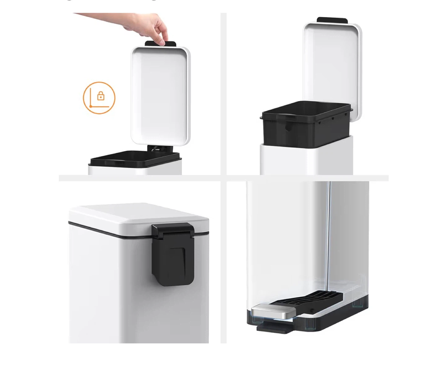 White Pedal Trash Can with Inner Bucket - 10L - photo 4