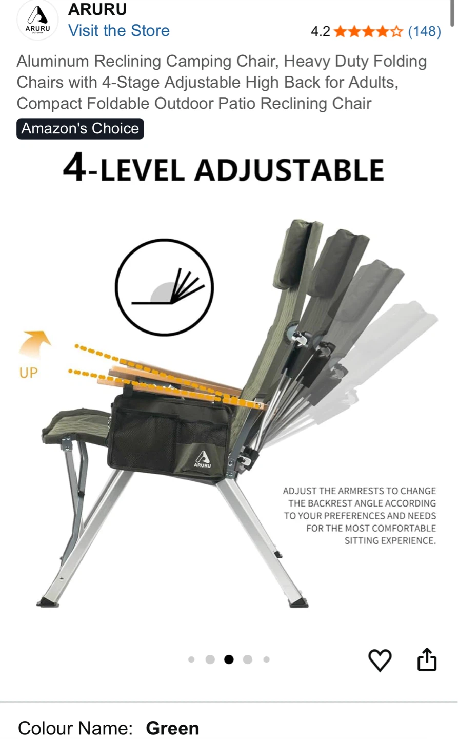 ARURU Aluminum Reclining Camping Chair - Green - photo 5