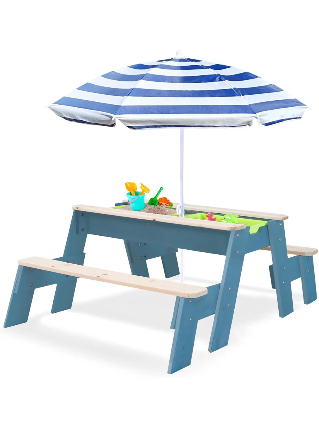 Table de pique-nique pour enfants avec bac à sable et parasol