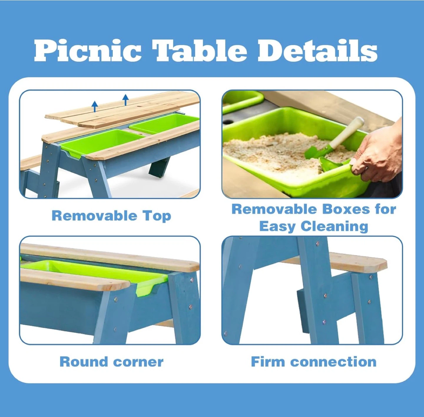Table de pique-nique pour enfants avec bac à sable et parasol - photo 2