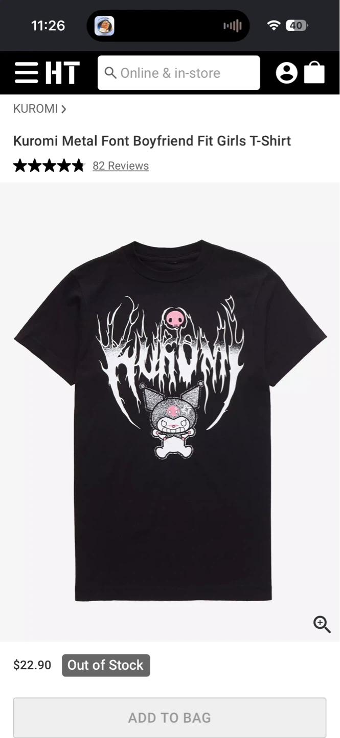 Kuromi Metal Font Graphic T-Shirt
