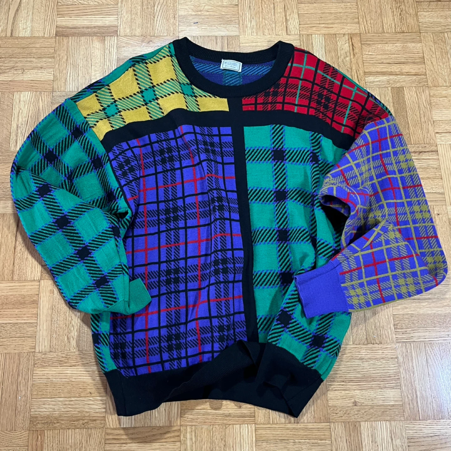 Vintage Versus Versace Plaid Knit Sweater