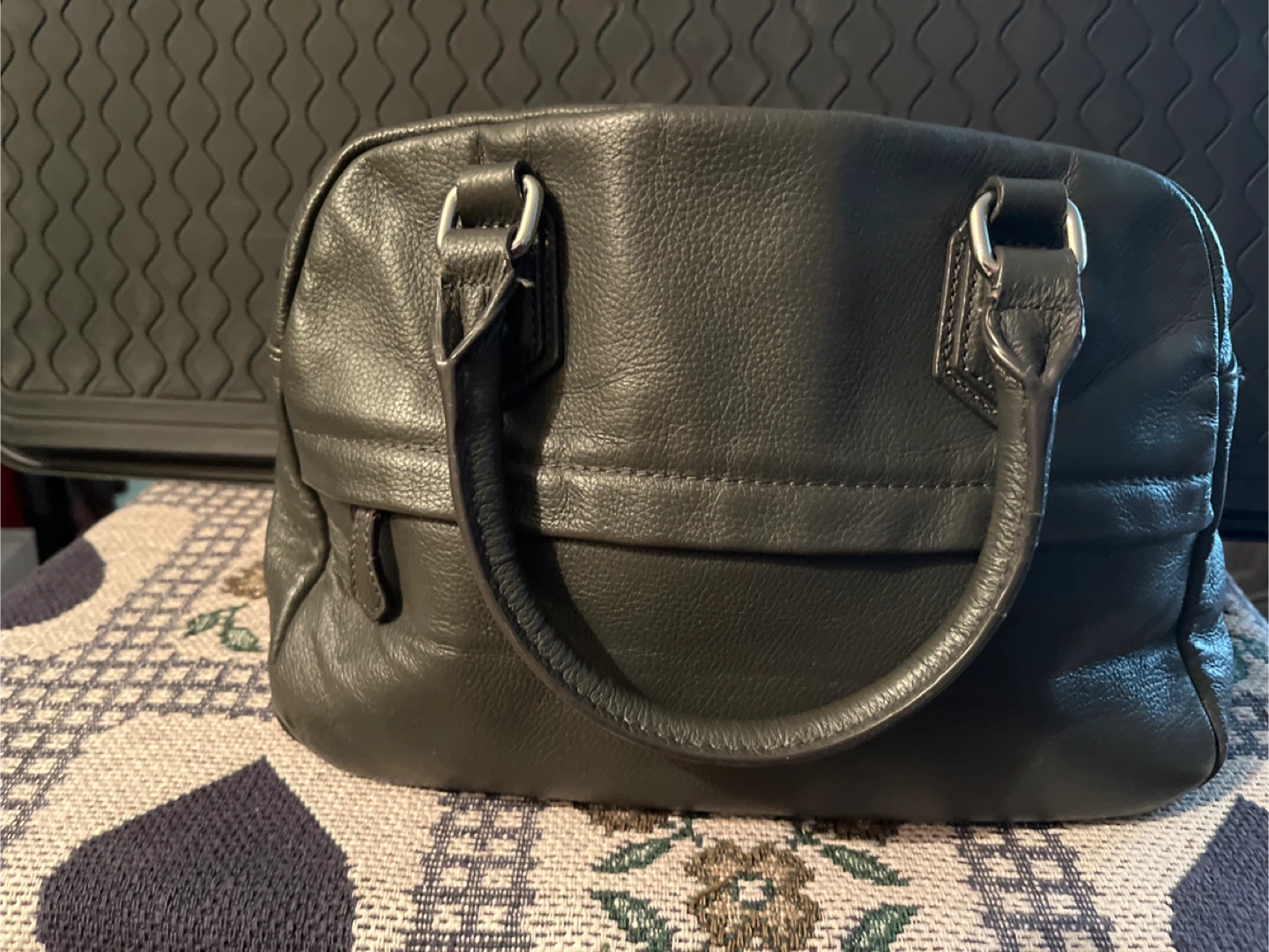 DANIER Dark Grey Leather Satchel Handbag
