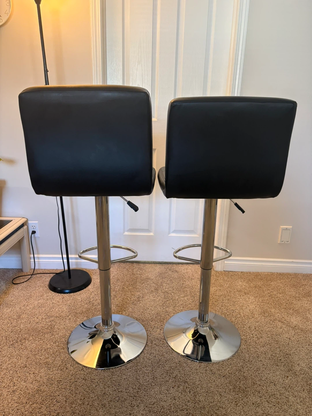 Set of 2 Black Faux Leather Bar Stools with Chrome Base - photo 3