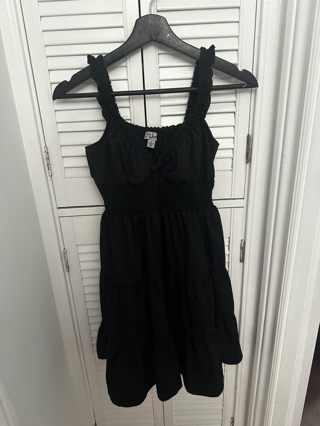 Black Smocked Tiered Mini Dress