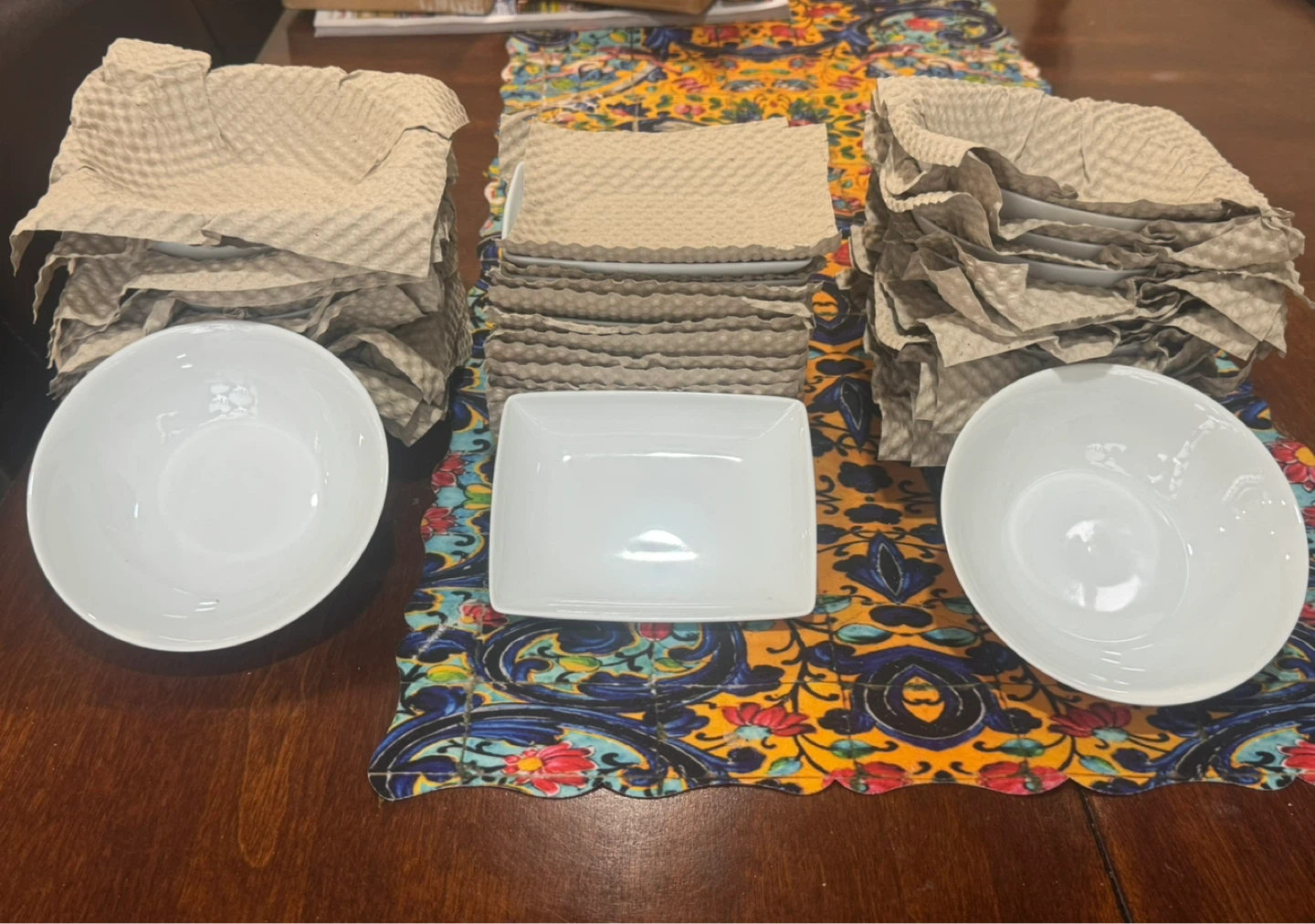 White Ceramic Bowls and Square Plates Set