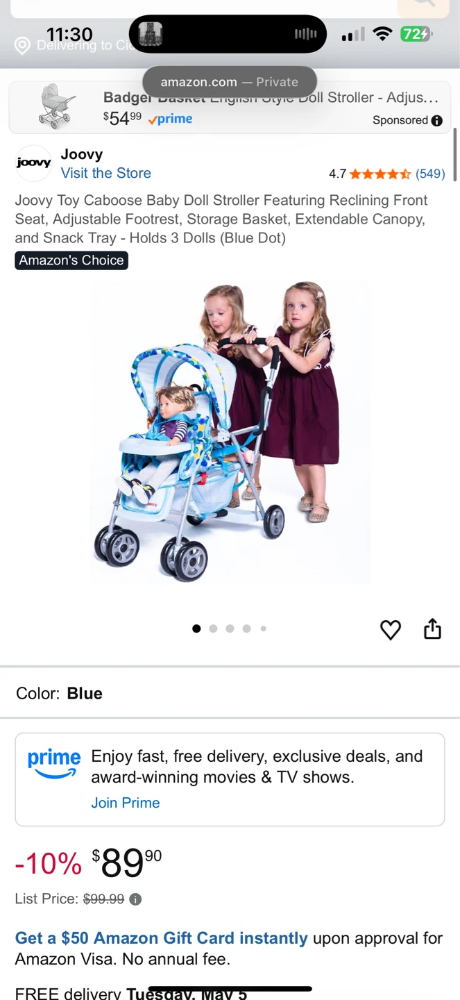 Joovy Toy Caboose Baby Doll Stroller - Blue Dot