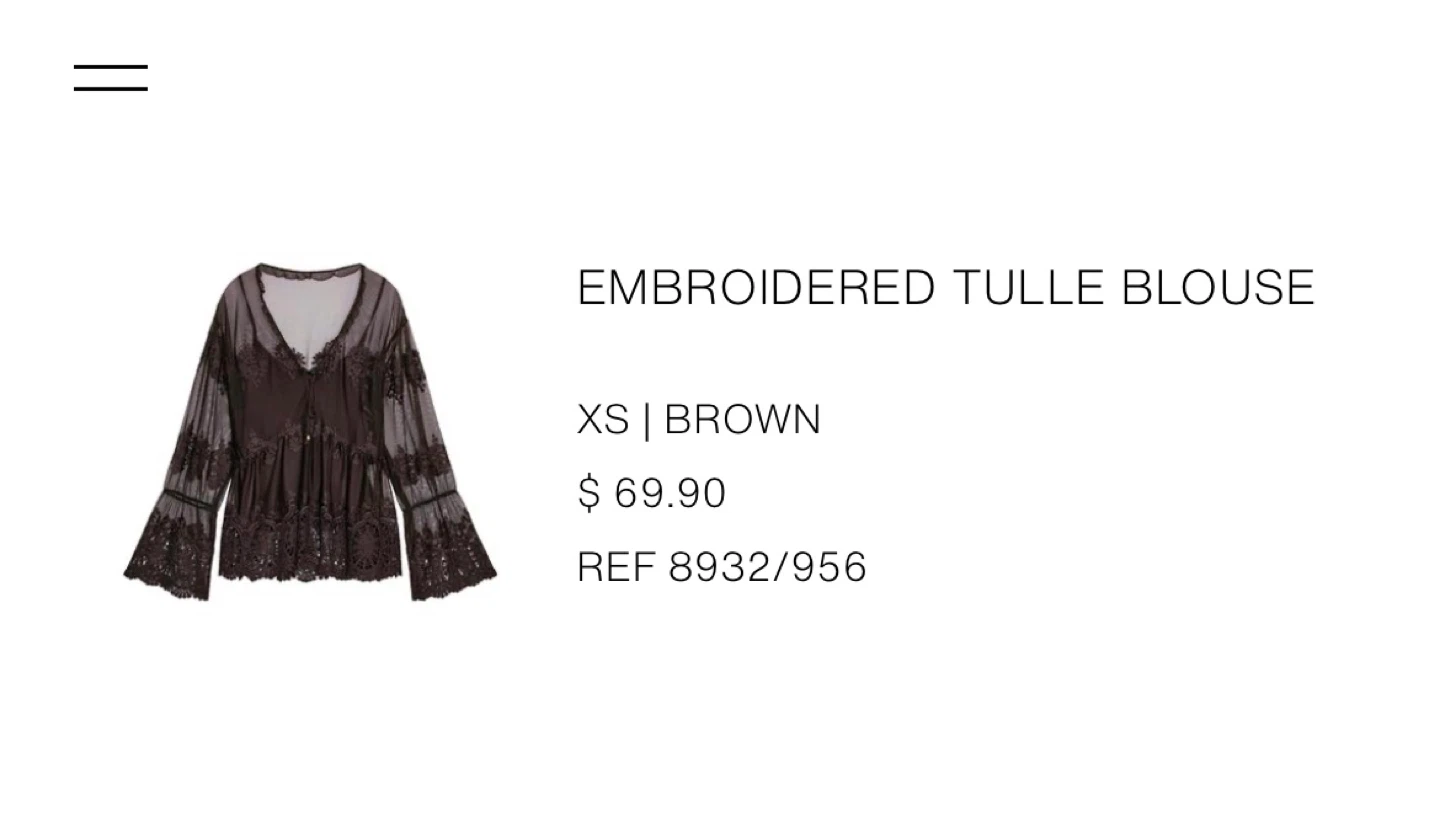 Zara Embroidered Tulle Blouse - Brown, XS - photo 2