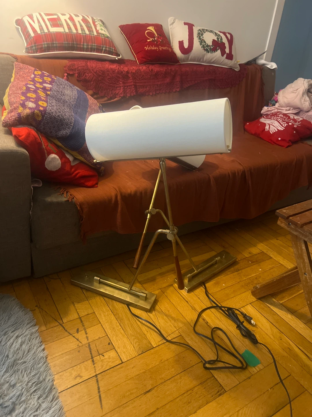Vintage Tripod Floor Lamp with Cream Shade