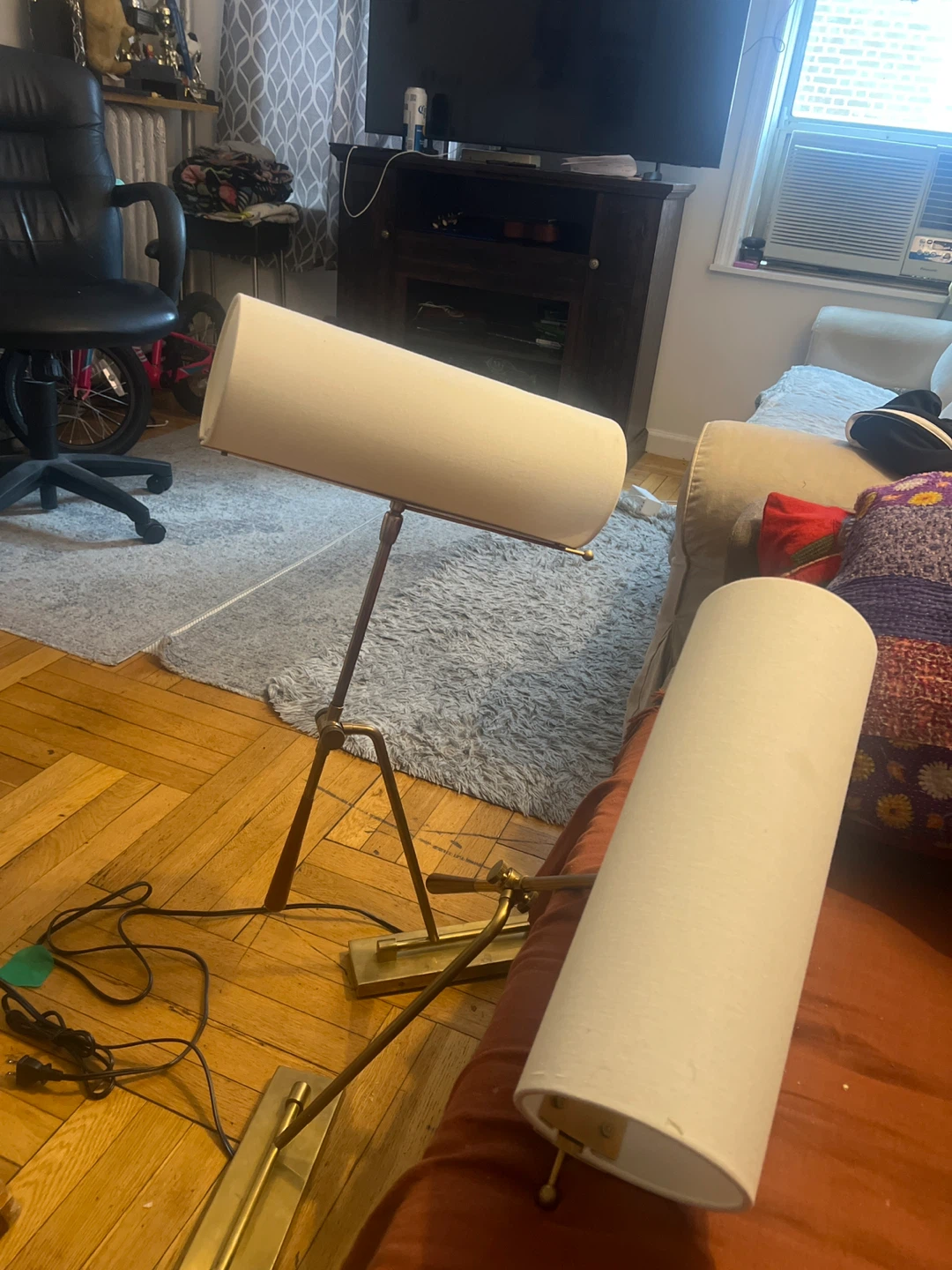 Vintage Tripod Floor Lamp with Cream Shade - photo 2