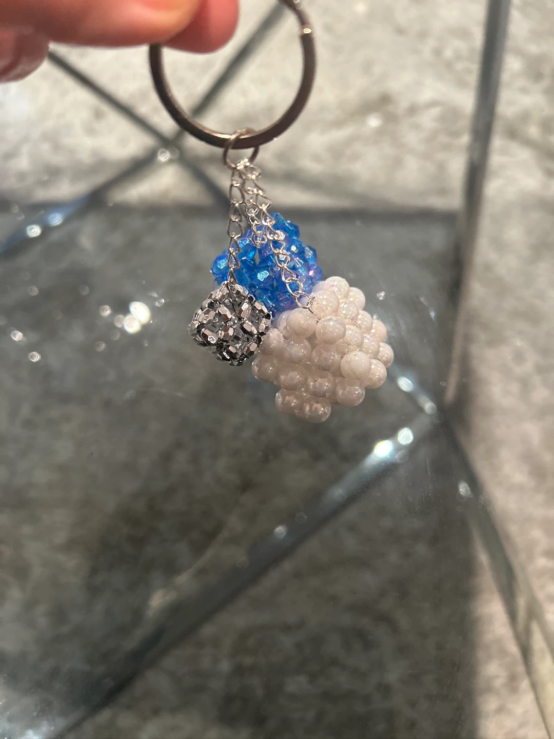 Beaded Keychain Charms - Bag, Letter S, Blue & White