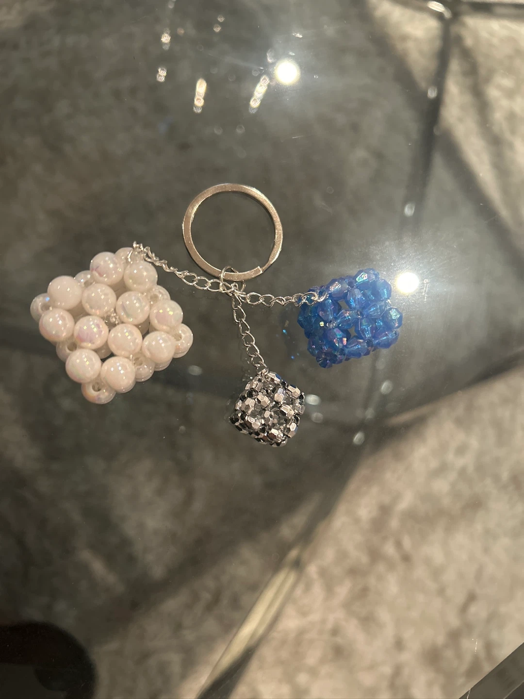 Beaded Keychain Charms - Bag, Letter S, Blue & White - photo 2