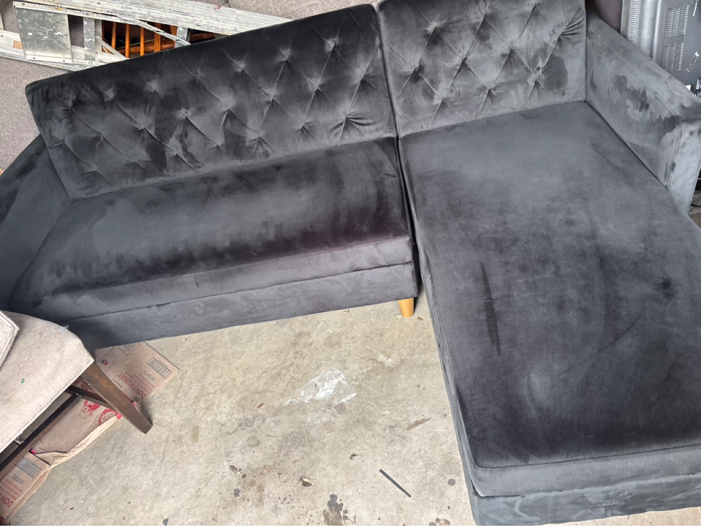 Black suede couch good condition  lays flat like futon - photo 2
