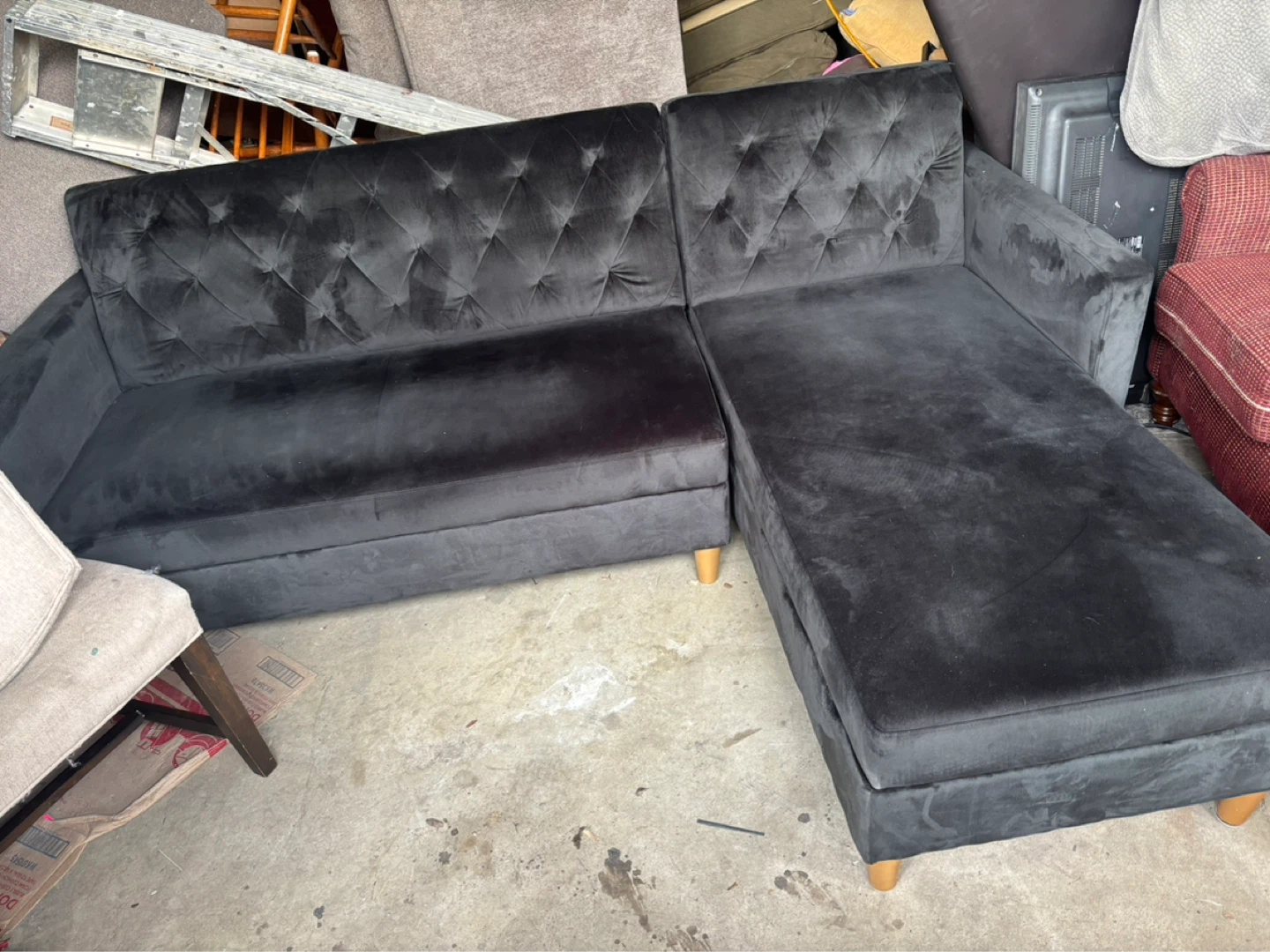 Black suede couch good condition  lays flat like futon