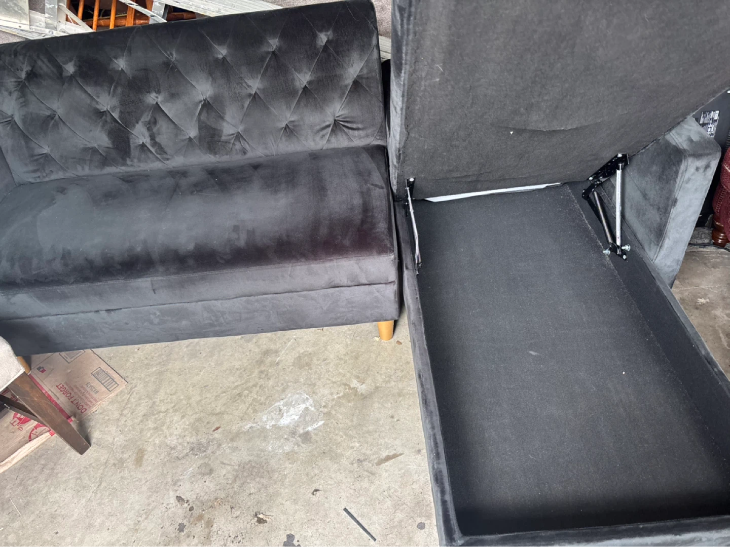 Black suede couch good condition  lays flat like futon - photo 3