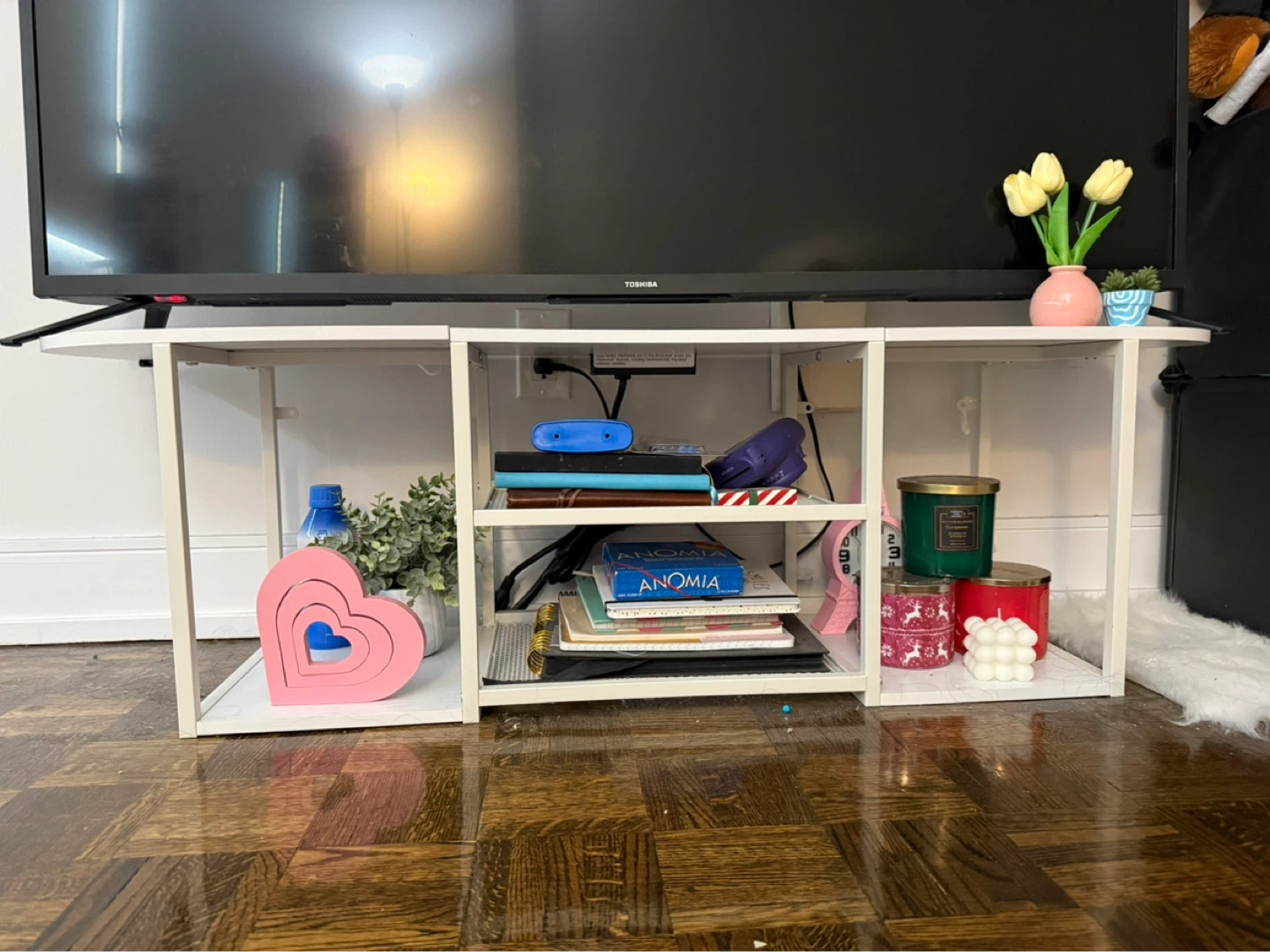 White TV Stand with Storage Shelves - photo 3