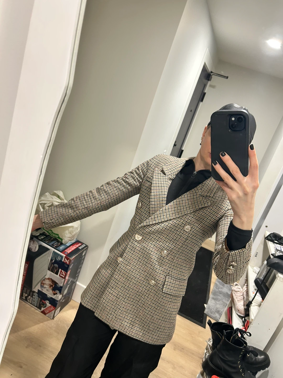 Houndstooth Double-Breasted Blazer S - photo 2