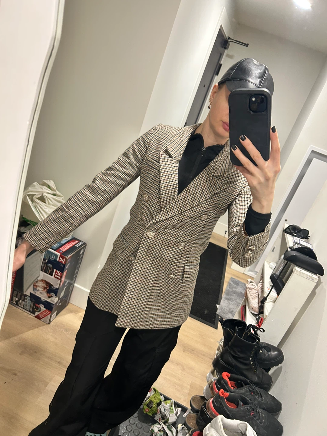Houndstooth Double-Breasted Blazer S - photo 5
