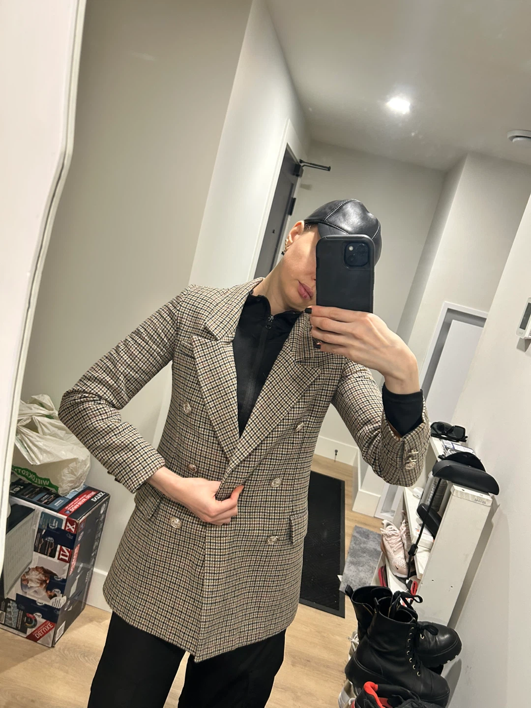 Houndstooth Double-Breasted Blazer S