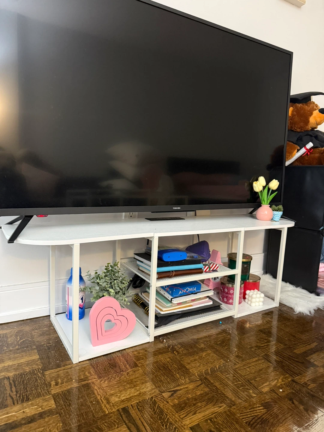 White TV Stand with Storage Shelves - photo 2